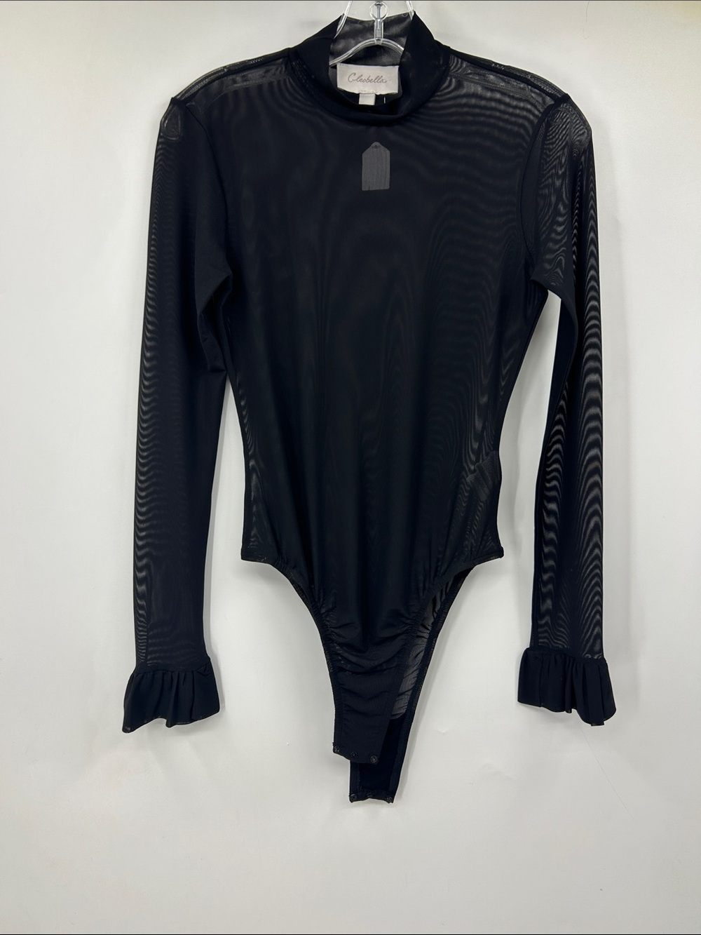 NWOT Cleobella Black Long Sleeve Mesh Bodysuit Ruffle Cuffs Size XS
